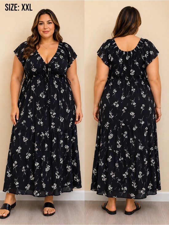 Ava & Viv Dresses & Skirts - Ava & Viv Black Floral Maxi Dress with White Print